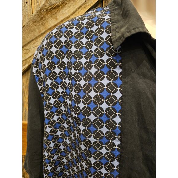 Axist washable silk size XXL mens geometric color block short sleeve black blue* - Picture 3 of 5